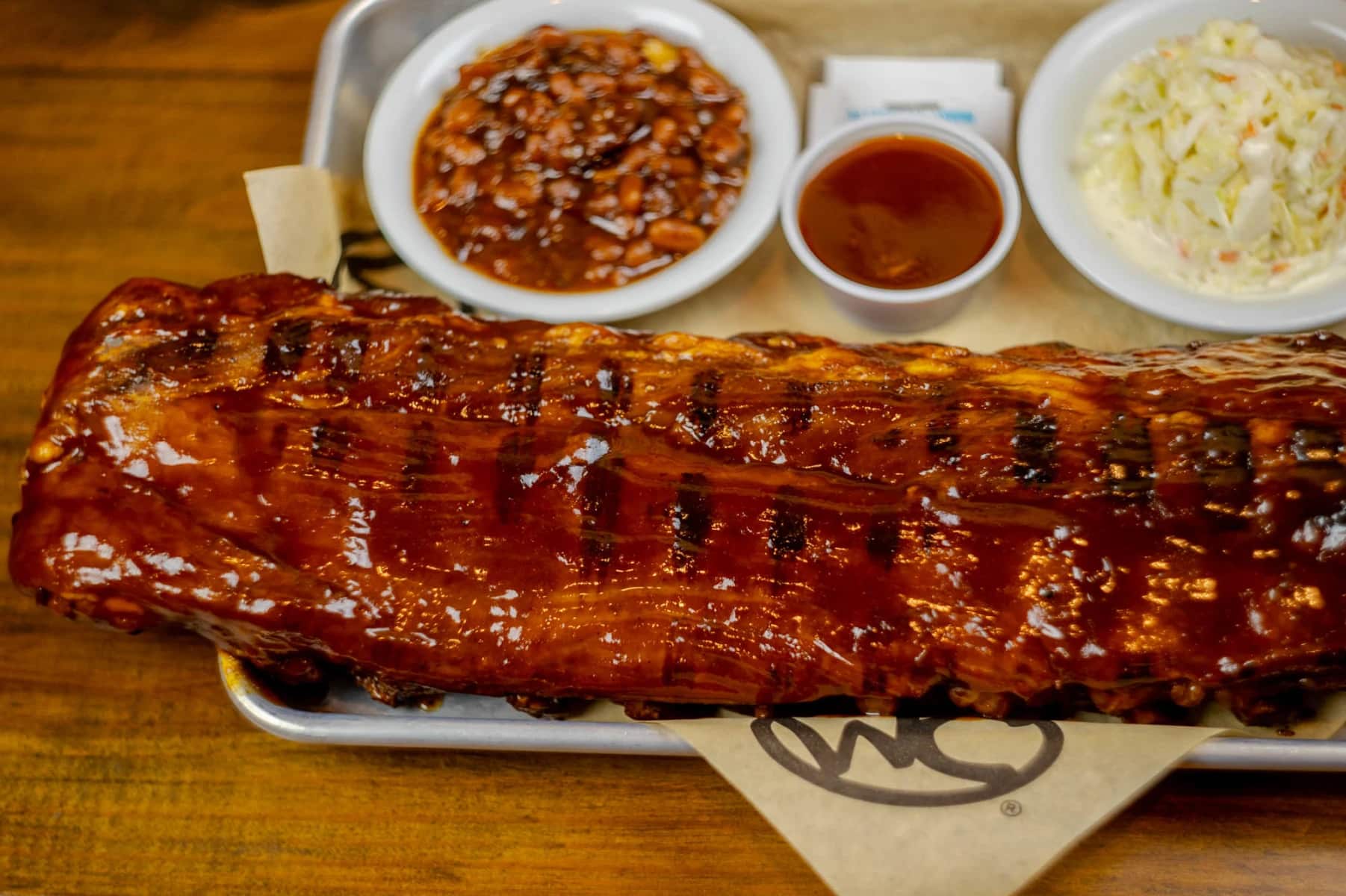 Baby back Ribs with BBQ Baked Beans and Cole Slaw